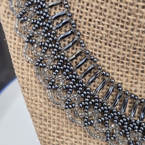 Vintage Grey Beaded Collar Choker Necklace - Picture 3 of 8